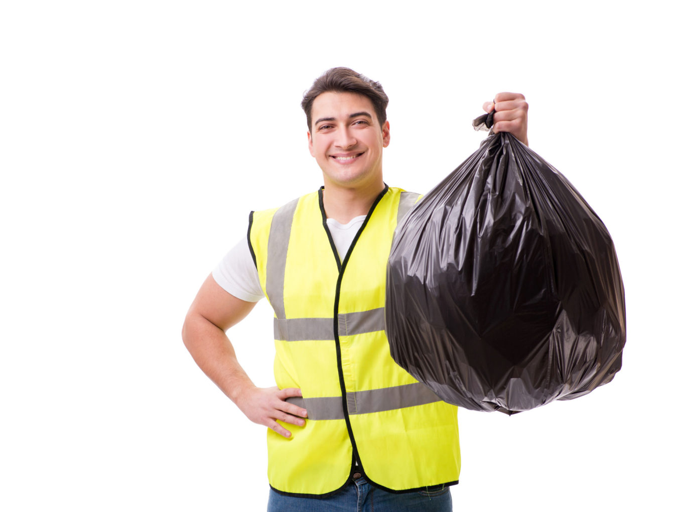 81310943 – man with garbage sack isolated on white